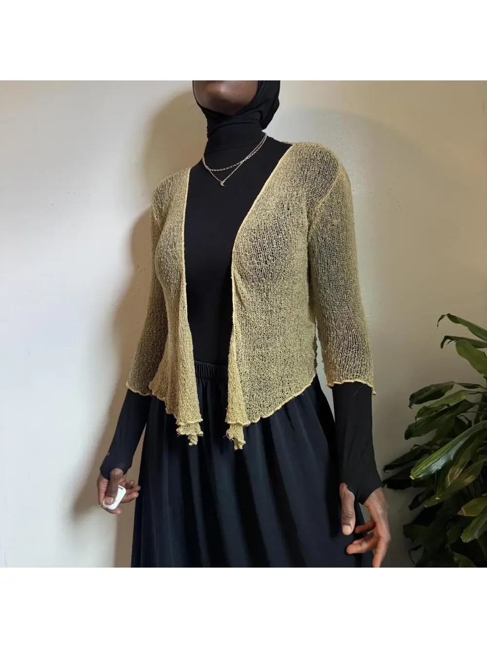 Y2K‎ Open Knit Mesh Shrug Cardigan Tie Front fits like L